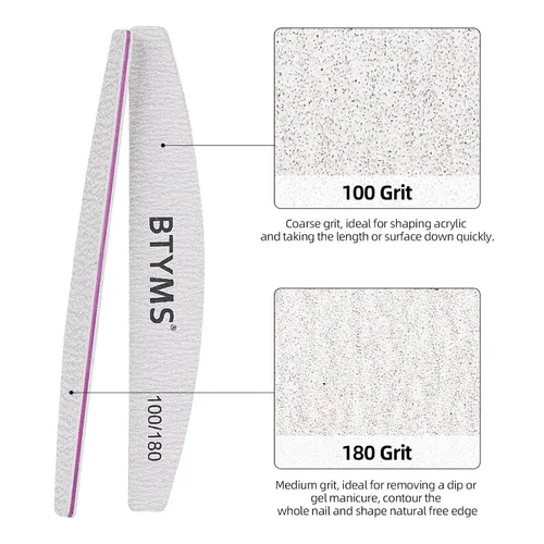 Miniatura 3 de BTYMS 10 piezas de limas de uñas de grano 100/180 - Tablas de esmeril de doble cara para uñas acrílicas, de gel y naturales