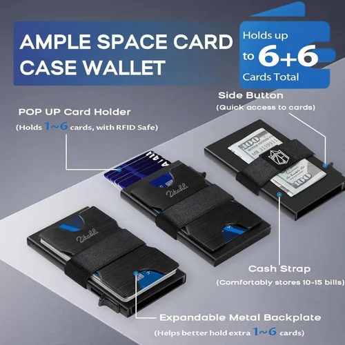 Miniatura 2 de Zitahli Cartera novedosa para niños y hombres, tarjetero delgado con capacidad para 6 + 6 tarjetas, funda de tarjeta de metal, carteras minimalistas