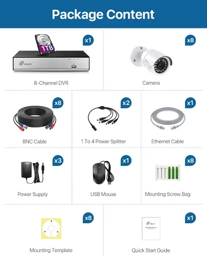 Miniatura 9 de Loocam Sistema de seguridad de cámara CCTV, 1080p H.265+ DVR con disco duro de 1 TB, detección de vehículos humanos AI, sistema de cámara