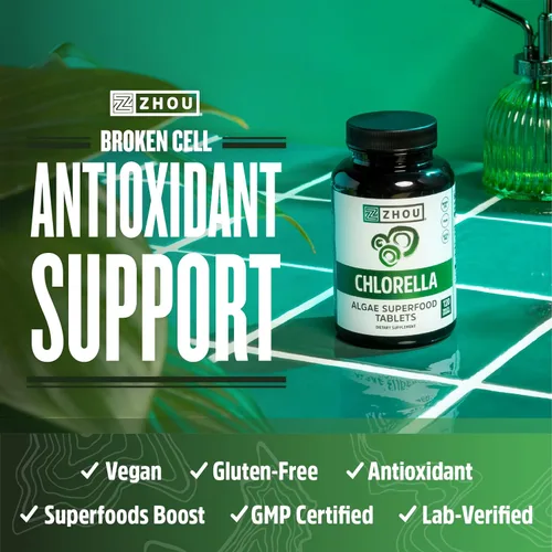 Miniatura 3 de Zhou Chlorella Tablets - Suplemento de clorella, vitaminas de clorofila, superalimento de algas verdes puras, píldoras súper alimentarias ricas