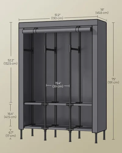 Miniatura 7 de SONGMICS Armario portátil, 51.2 pulgadas de gran capacidad, perchero para ropa, 0.984 in de diámetro, tubos de acero gruesos, organizador de ropa