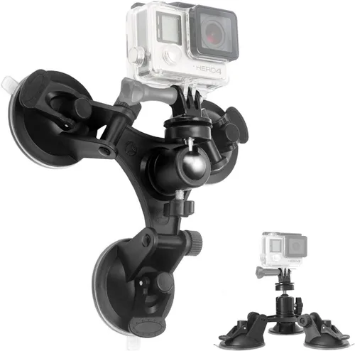Miniatura 5 de Soporte de succión para cámara DSLR de triple copa compatible con Nikon Canon Sony DSLR/Camcorder + GoPro Hero Sony Garmin Xiaomi Yi SJCAM Soporte