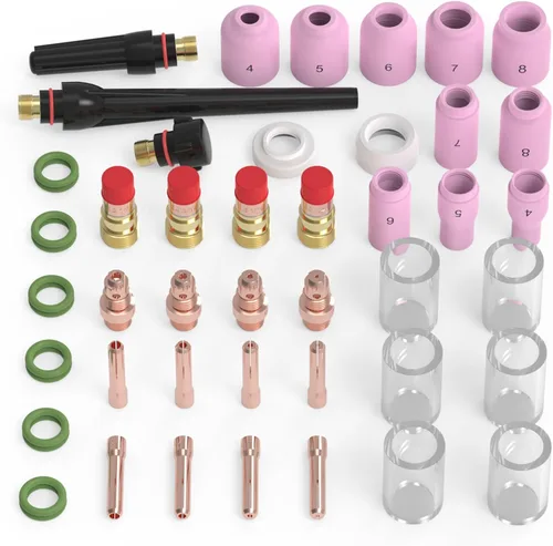 Miniatura 2 de TOOLIOM Kit de 49 piezas de accesorios para antorcha de soldadura TIG, lente de gas gruesa, copa de vidrio, copa de cerámica, kit de tapa trasera