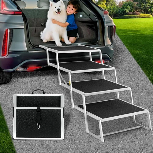 Miniatura 12 de Rampa para perros para automóvil, escalera extra ancha para automóvil para perros grandes, escalones para mascotas de aluminio ligero plegables
