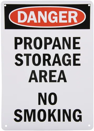 SmartSign - U9-2344-NA_10x14 "Danger - Área de almacenamiento de propano, no fumar" Letrero | Aluminio 10" x 14" Negro/Rojo sobre Blanco