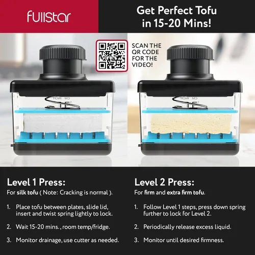Miniatura 6 de Fullstar Prensa y cortador de tofu 2 en 1, apto para lavavajillas, sin BPA, caja de prensa para tofu extra firme y sedoso (azul)
