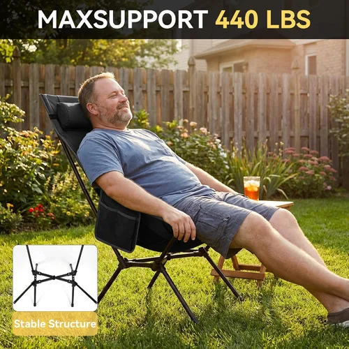 Miniatura 4 de TOBTOS Silla de camping portátil de respaldo alto, soporta 440 libras, silla plegable ultraligera con soporte para la cabeza, silla de mochilero
