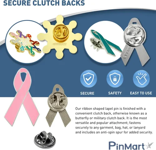 Miniatura 7 de PinMart Awareness - Pin de solapa esmaltado – Pin de cinta chapado en níquel y oro – Cinta de prevención y conciencia – Broche de joyería con parte