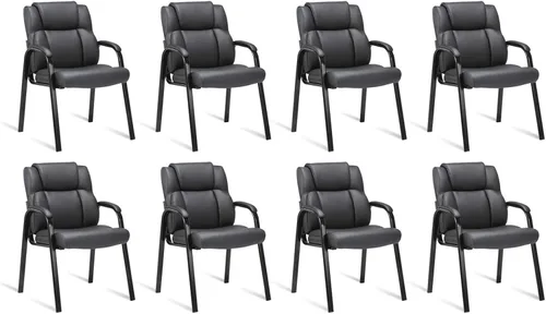 Miniatura 10 de CLATINA Silla de invitados negra con brazos, sillas de recepción de oficina para conferencias y sala de espera, silla ergonómica de cuero para Negro