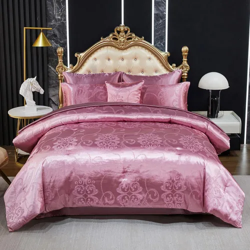 Miniatura 16 de Juego de edredón Queen de jacquard verde, juego de sábanas, elegante juego de ropa de cama de 8 piezas bordado, diseño floral neoclásico, decoración