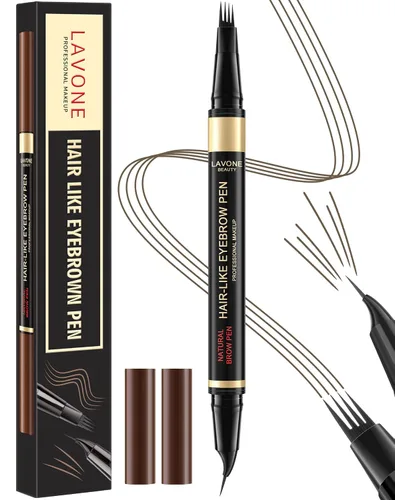 LAVONE Lápiz de cejas 2 en 1 para mujer con lápiz de cejas microblading de 4 puntas y lápiz de cejas curvado y preciso, lápiz de cejas impermeable