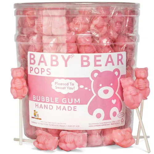 Miniatura 2 de Pink Bear Pops Lollipop Suckers: caramelos de oso bebé envueltos individualmente en un palo por Espeez - Bubble Gum Bears (24 unidades)