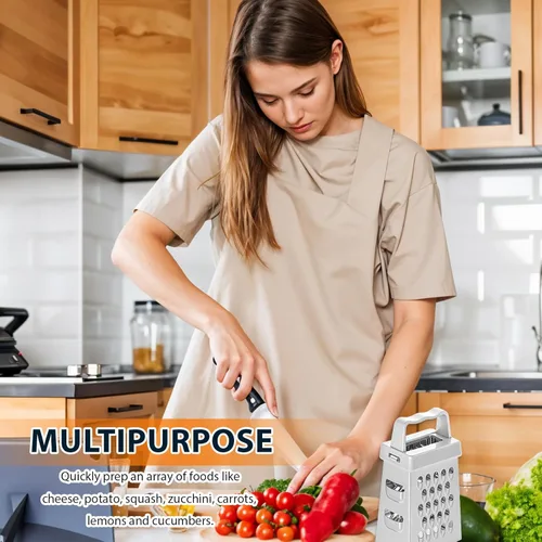 Miniatura 6 de ElevateTech Mini rallador de queso, 3 unidades, rallador de caja de acero inoxidable con asa, ralladores profesionales para rebanar quesos de Blanco