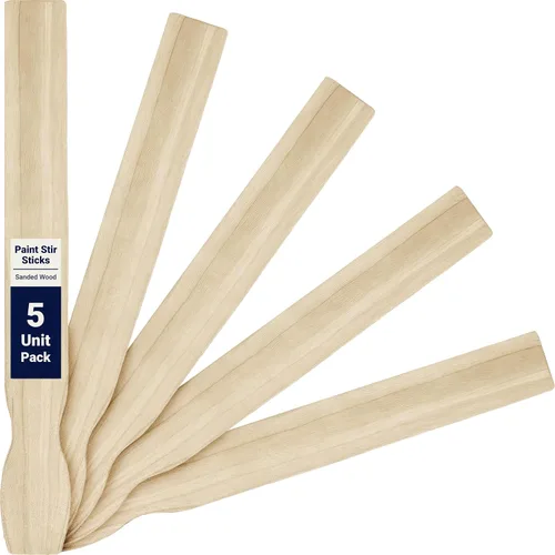 Paquete de 5 palitos de pintura ultra resistentes de 21 pulgadas. Agitadores de paleta de madera lijada para mezclar epoxi o pinturas en cubos de 5