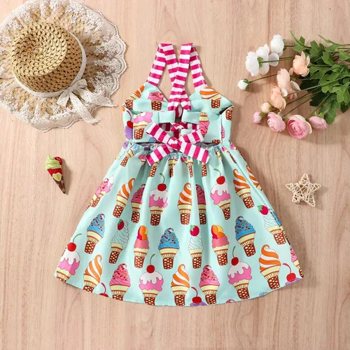 Miniatura 7 de Falda de verano para niñas pequeñas, con estampado de heladodinosaurio, sin mangas, correa sin espalda, vestido de 1 a 6 años