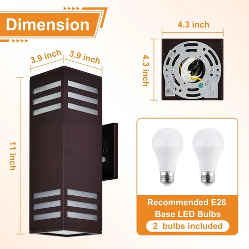 Miniatura 2 de Housen Solutions Paquete de 2 lámparas LED para exteriores del anochecer al amanecer arriba abajo, luces de pared para exteriores con 4 bombillas