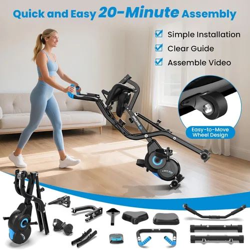 Miniatura 7 de Foldable Exercise Bike, Multifunctional Indoor Stationary Bikes for Home with 8-Level Magnetic Resistance, Quiet Workout Bike with Arm Resistance