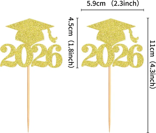 Miniatura 2 de Ercadio 36 piezas de tapa de graduación dorada con purpurina 2026 para magdalenas de clase de 2026, para preescolar, escuela secundaria, diploma