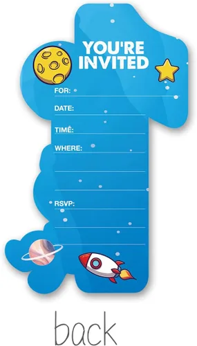 Miniatura 2 de Outer Space - Invitaciones de fiesta de primer cumpleaños con sobres, juego de 20 tarjetas de invitaciones de astronauta con una forma de astronauta