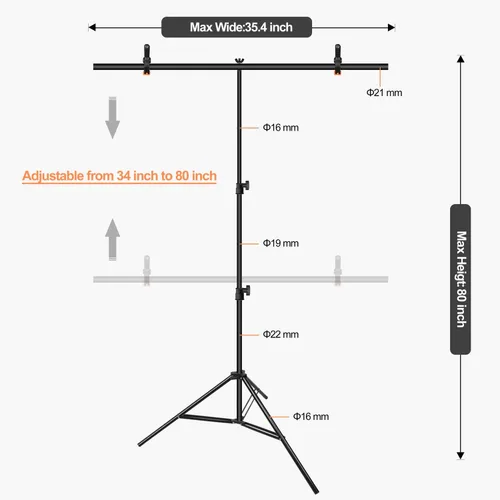 Miniatura 2 de EMART Soporte de fondo portátil en forma de T de 3 x 6.5 pies con pantalla verde ajustable para fotografía, sesiones de fotos, fiestas y zoom