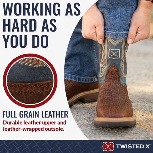 Miniatura 3 de Twisted X Botas de trabajo para hombre Lite Western de 12 pulgadas, botas de trabajo de cuero de grano completo con plantilla moldeada en X trenzado