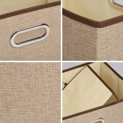 Miniatura 3 de UUJOLY Contenedores de almacenamiento grandes de tela de lino, canastas plegables de tela de lino, caja de almacenamiento con tapa y asas