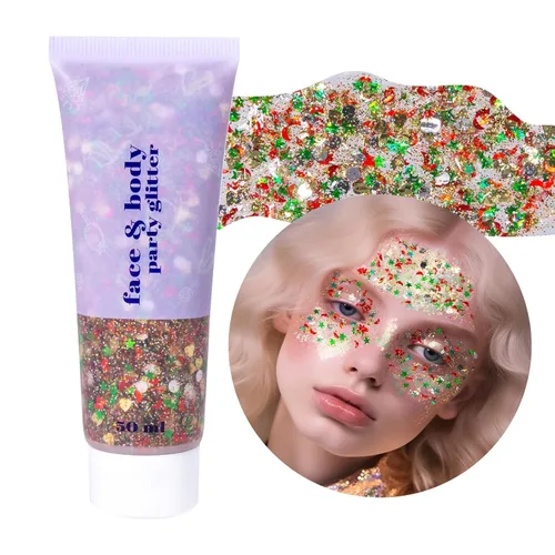 Miniatura 15 de DAGEDA Gel de purpurina corporal, lentejuelas de gel corporal con purpurina para la cara, sombra de ojos líquida, purpurina gruesa para cara, Sirena