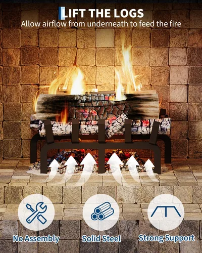 Miniatura 5 de GarveeTech Rejilla para chimenea de 17 pulgadas, rejilla de troncos de acero sólido de 3/4 pulgadas con 6 patas de soporte, 5 barras