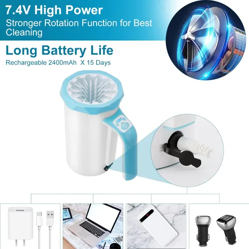 Miniatura 2 de Limpiador automático recargable de patas de perro, taza de lavado de patas de perro, limpiador portátil 2 en 1 de patas de mascota con cepillo