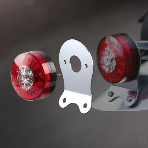 Miniatura 11 de KiWAV Luz trasera redonda/luz de freno LED con soporte de montaje de placa precortada negra