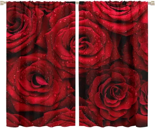 Miniatura 41 de Cortinas opacas con diseño floral de rosas para cocina, retro, rústicas, románticas, con bolsillo para barra, cortinas opacas para dormitorio, sala