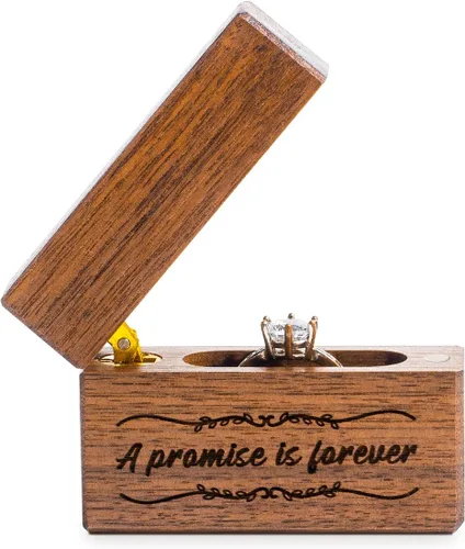 Miniatura 3 de Wislist Caja de anillos de compromiso de madera pequeña y delgada para propuesta, boda (A promesa is forever-A Pattern)