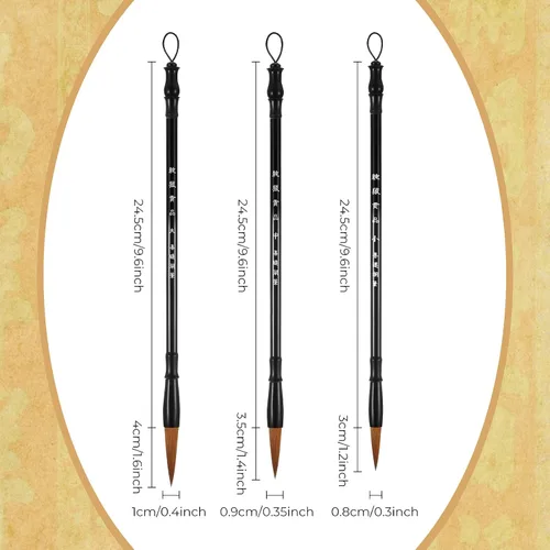 Miniatura 2 de 3 piezas de caligrafía china cepillo de escritura Sumi cepillo de dibujo tradicional chino bolígrafos de madera acuarela pincel para principiantes