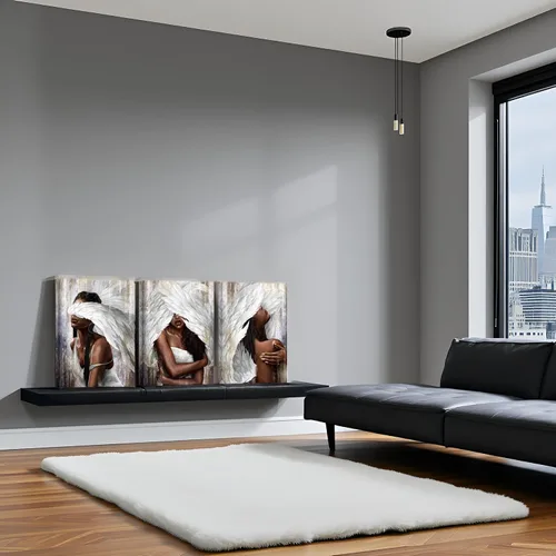 Miniatura 4 de sechars Lienzo artístico de pared de ángel, mujer negra con alas de ángel, impresiones de pintura moderna afroamericana, arte abstracto de niña