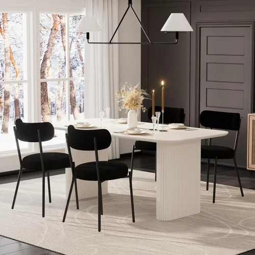 Miniatura 22 de RGZ Juego de mesa de comedor oval moderna de 71", juego de mesa y sillas de 7 piezas para 6, juego de mesa de cocina de mármol sintético y 6 sillas