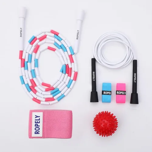 Miniatura 8 de Cuerda de saltar 6 en 1 para principiantes con cuerda segmentada sin enredos, cuerda de cuentas segmentada, cuerda de PVC, bola de masaje, banda