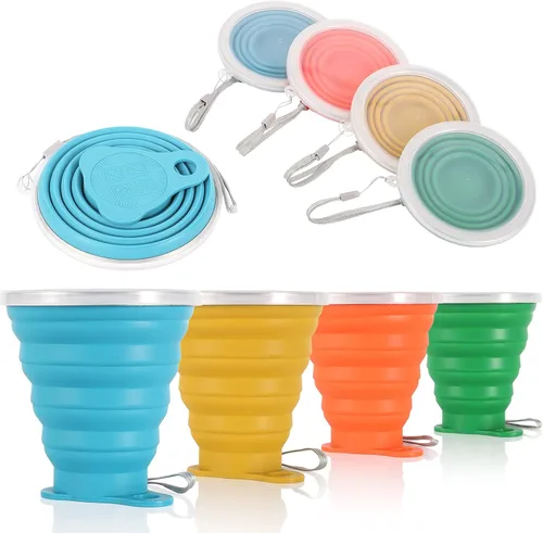 Miniatura 10 de ME.FAN Taza de viaje plegable de silicona - Taza de camping plegable con tapas de silicona - Juego de tazas de beber expandibles - Portátil, Paquete