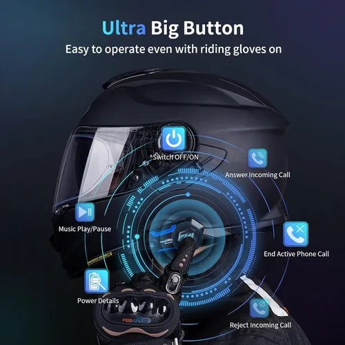 Miniatura 5 de Fodsports FX4 Pro - Auriculares Bluetooth para motocicleta, intercomunicador de motocicleta para 4 riders, sistema de comunicación de casco