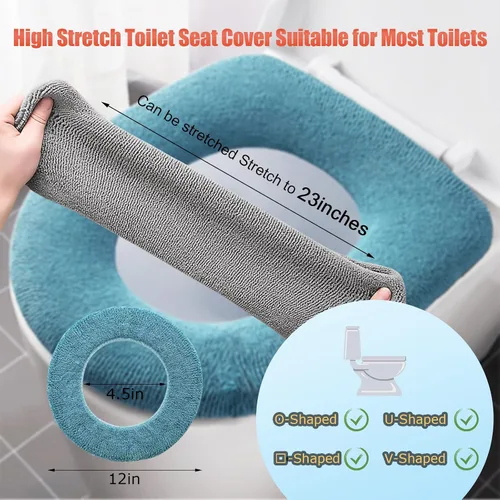 Miniatura 2 de Legigo Paquete de 5 fundas de asiento de inodoro más gruesas, suaves y cálidas, tela de fibra lavable, fácil instalación, cómoda funda de asiento