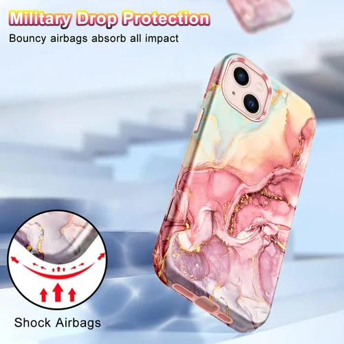 Miniatura 5 de CASEFIV Compatible con funda para iPhone 13, patrón de mármol 3 en 1, resistente a golpes y caídas, cuerpo completo, policarbonato duro y silicona