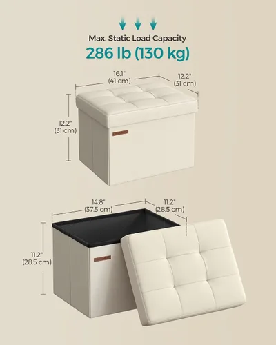 Miniatura 3 de SONGMICS Mazie Collection - Pequeña otomana plegable de almacenamiento, taburete reposapiés, 12.2 x 16.1 x 12.2 pulgadas, capacidad de carga de 286