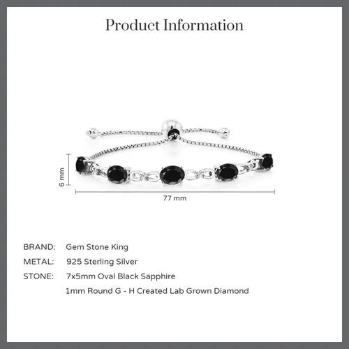 Miniatura 115 de Gem Stone King Pulsera de tenis de diamantes cultivados en laboratorio con piedra natal de 3-6 quilates para mujer, plata de ley 925, ovalada