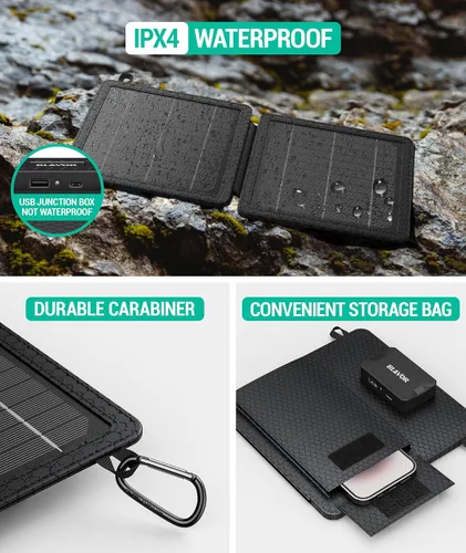 Miniatura 5 de BLAVOR Cargador solar portátil de 10 W (5 V/2 A máximo), pequeño panel solar plegable con salidas USB-C USB-A compatibles con tableta de teléfono