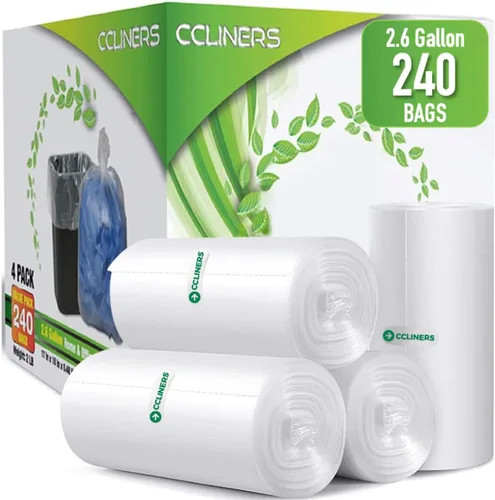 Bolsas de basura transparentes para baño de 2.6 galones (240 bolsas), bolsas de basura pequeñas de 2 galones, bolsas de basura de plástico de 10