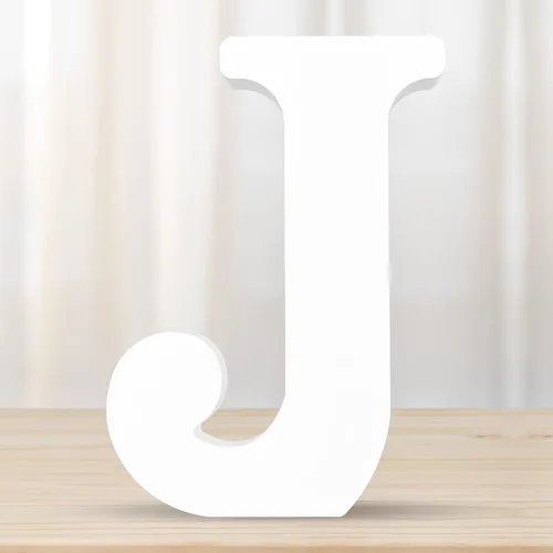 Miniatura 14 de Letras de madera blancas 3D de 6 pulgadas, letra de pared del alfabeto de madera para decoración de pared, manualidades de madera, letras de pie