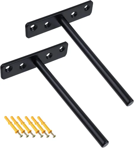 Miniatura 6 de Soportes flotantes para estantes de 3 pulgadas, resistentes y ocultos, color negro, soporte invisible para estantes de madera flotantes, 4