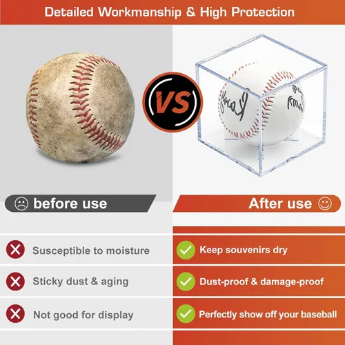 Miniatura 3 de Paquete de 8 cajas de exhibición de béisbol - Soporte de béisbol cuadrado de acrílico con protección UV, cajas de exhibición de béisbol