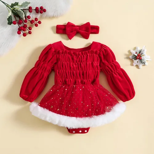 Miniatura 15 de FYBITBO Vestido de Navidad para bebé niña, terciopelo verde, manga larga, tutú, mameluco, vestido de fiesta, traje de Navidad