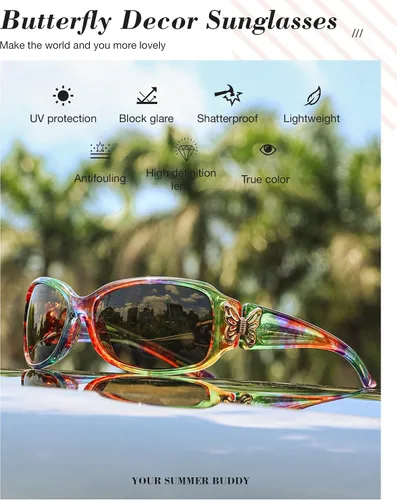 Miniatura 3 de LVIOE - Lentes de sol polarizadas para mujer, decoración de mariposa a la moda, para conducir y pescar - 99.99% de protección UV