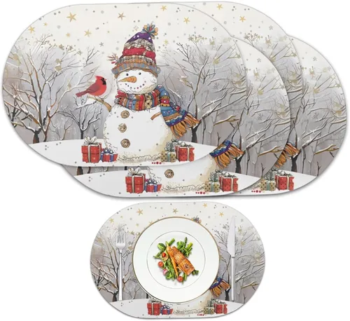 Miniatura 20 de Blue Flower Dining Table Mats Set of 2 Hummingbird Heat Resistant Placemats Washable and Wipeable Non Slip Place Mat, Waterproof Modern Dining Table